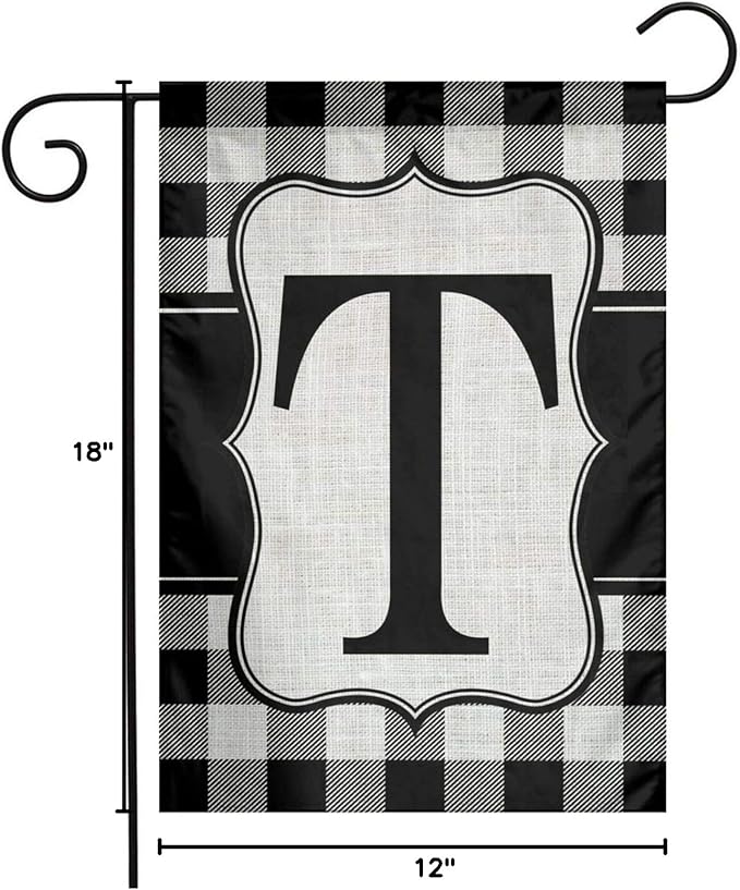 YANGHOME Monogram Initial T Burlap Garden Porch Lawn Flag Farmhouse Decorations Mailbox Decor Welcome Sign 12x18 Inch Small Mini Size Double Sided Flax Nylon Linen Fabric