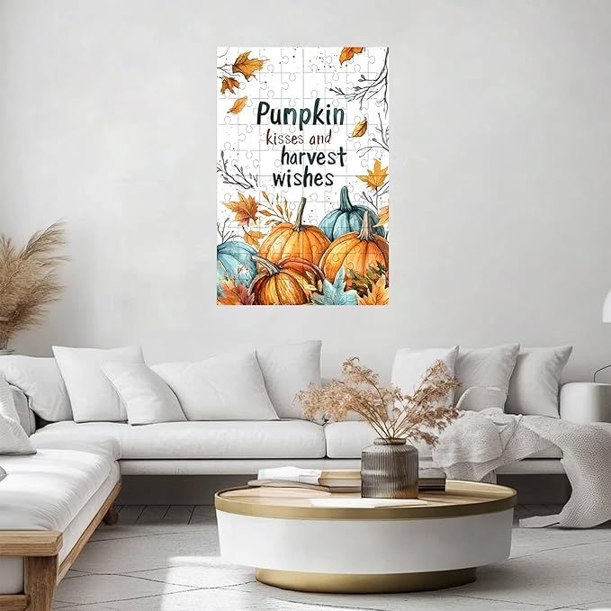 500 Pieces Wooden Jigsaw Puzzle Pumpkin Kiss and Harvest Blessing Thanksgiving Day Challenging Educational Fun Family Games Toys Gifts Family Activities 20.4x15 Inch