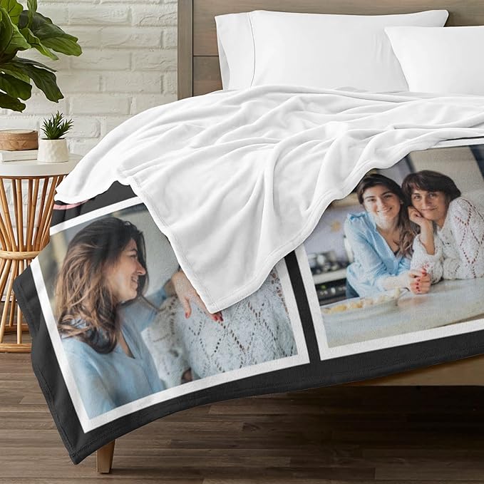 Custom Mom Blanket with 5 Photos Personalized Blanket with Pictures Customized Throw Gifts for Mom Grandma Photo Throw Blanket for Birthday Mother's Day, 15 Colors Available