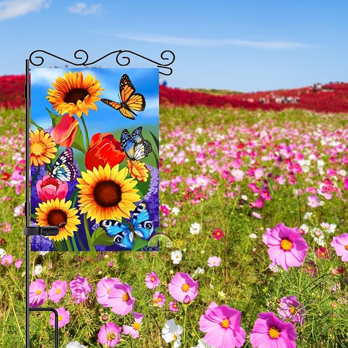 large Garden Flag 28x40 Double Sided sunflower spring flag, monarch Butterfly Floral Flower Welcome Garden Yard House Flags Outside Outdoor House sunflower Spring Summer Décor