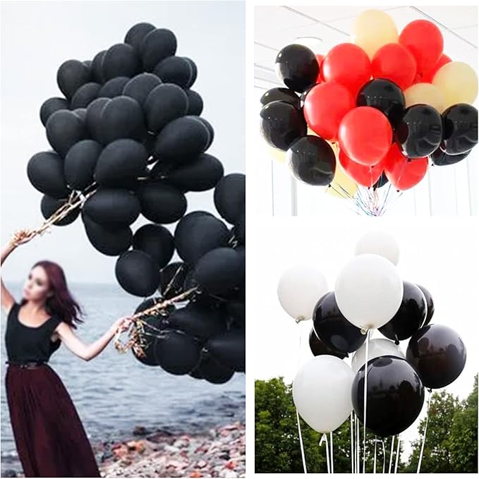 100pcs Black and White Balloons 12 Inch Thickened Latex Balloons for Birthday Wedding Graduation Party Decorations (Black White balloon)