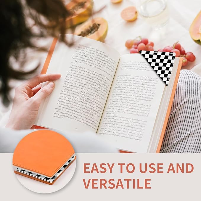 Cute Leather Bookmarks, Fun Triangle Making Corner Bookmark, Book Accessories for Reading Book Lovers, Unbreakable Page Markers for Women Men Black White Plaid