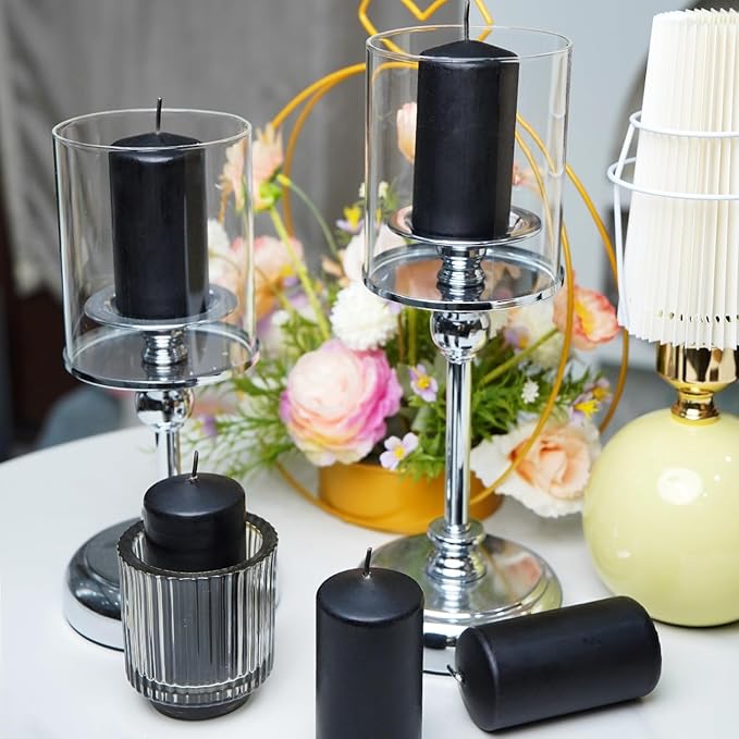 Set of 20 | 2-Inch Wide x 4-Inch Tall Black Pillar Candles - Elegant Décor for Home, Events, and Celebrations - Deep Black Finish