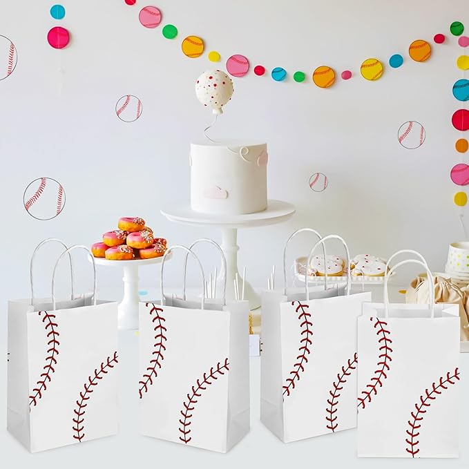Hxezoc 12 Pieces Baseball Gift Bags with Handle, Paper Treat Candy Bag Sport Favor Bags For Baseball Theme Birthday Party Decoration Supplies