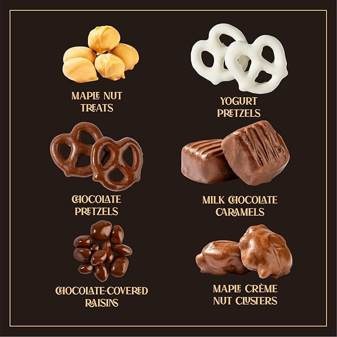 Christmas Premium Chocolate Gift Box – Gourmet Assortment with Chocolate Pretzels, Maple Nuts, Yogurt Pretzels & Milk Chocolate Caramels – Perfect for Holidays, Birthdays