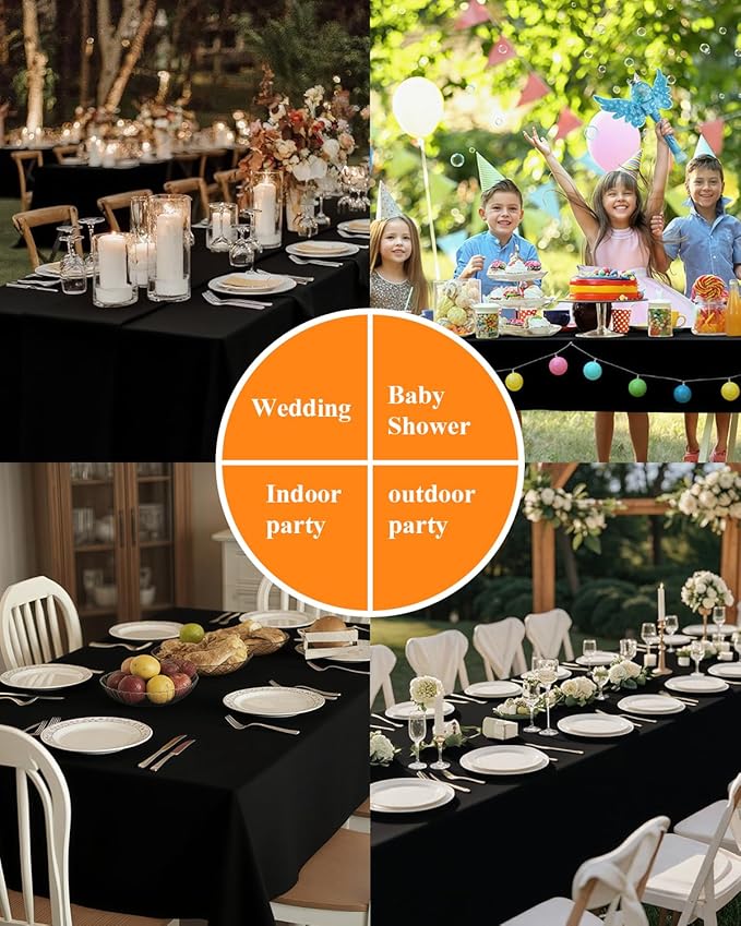 Goodluck 6 Pack Black Tablecloth 90 x 132 Inch – Rectangular Polyester Table Cloth, 6-8 Ft Tables – Reusable, Machine Washable Cover for Wedding, Birthday, Party Banquet and Event Decoration