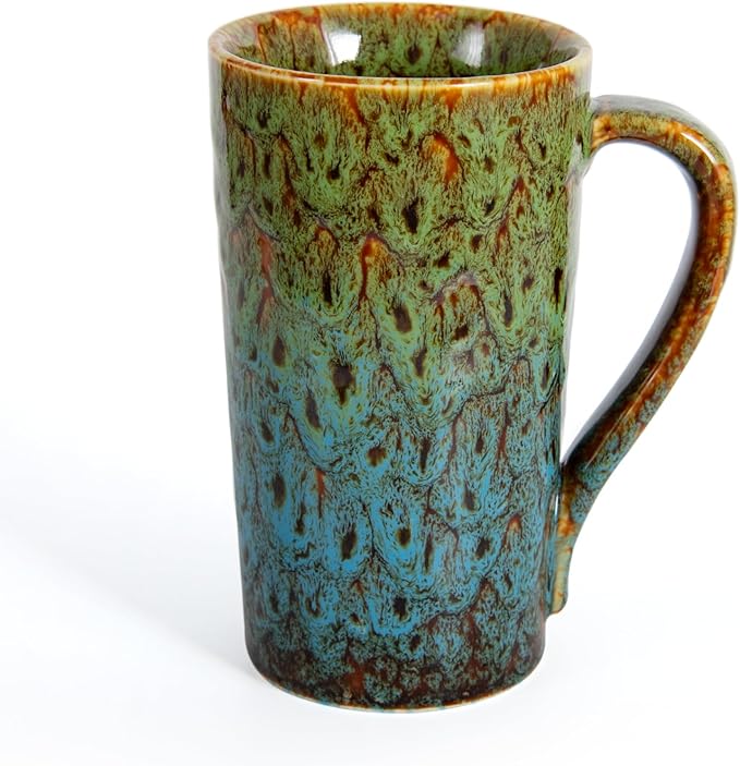 20oz Porcelain Coffee Mugs Set of 2, Large Tall Coffee Mugs with Handles, Modern Ceramic Coffee Cups for Tea, Cocoa, Milk, Gifts for Women Men - Green & Blue