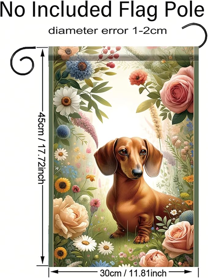 Spring Summer Dachshund Garden Flag Floral Flower Daisy Dog Seasonal Garden Flag 12x18 Inch Double Sided Decoration Yard Small Flag For Outside Holiday Seasonal Outdoor Banner