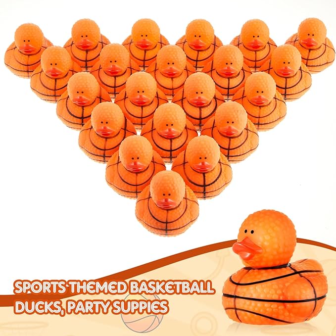 Deekin Rubber Ducks 2 Inch Bulk Sport Party Favors for Team Events Decorations Birthday Party Supplies Club Player Gift(50 Pcs,Basketball Texture)