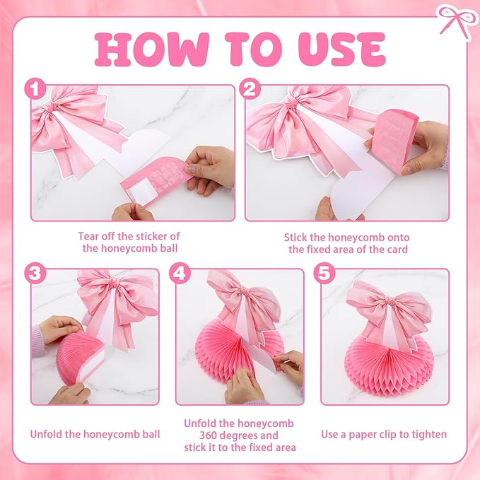 12 Pcs Pink Bow Party Honeycomb Centerpieces Pink Bow Table Centerpieces Coquette Theme Birthday Decorations Bow Party Decorations for Birthday Bridal Bachelorette Valentines Day Party Supplies