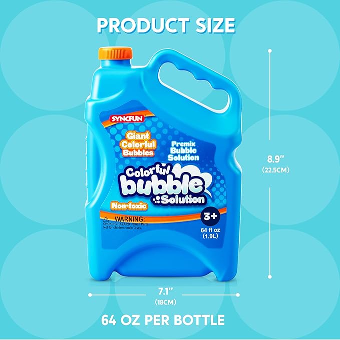 SYNCFUN 64 oz Premixed Bubble Solution, 1.9L Giant Pre-Mix Refill Solution for Bubble Machine, Wands, Blower, Easter, Outdoors Activity, No Mixing or Measuring