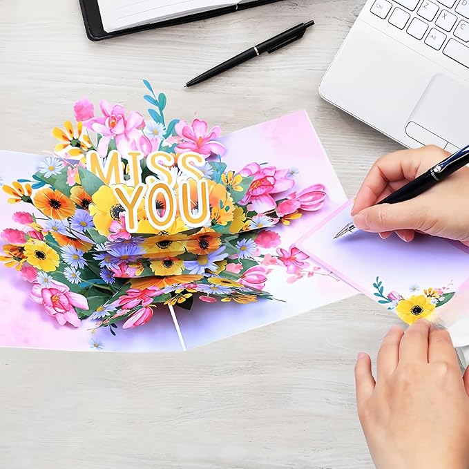 Steelhill 3D Pop Up Cards,Thinking of You Card for Women,Valentines Day Gifts Cards for Kids School,Greeting Cards with Envelope for Mother's Day Card for Wife,Girlfriend(Miss you card)