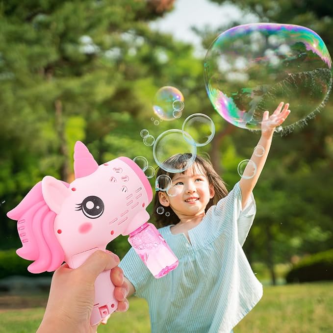 Alasum Automatic Unicorn Bubble Maker Handheld Bubble Blower for Pink Non-Battery Operated Outdoor Machine