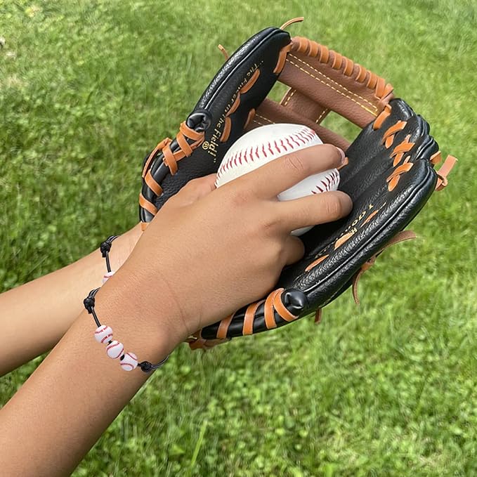 40Pcs Baseball Party Favors Sport Theme Charm Bracelets with Baseball Beads Bracelet Sport Party Favors Adjustable Inspirational Bracelets