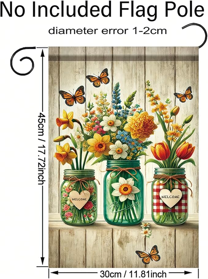Starlit Patio Welcome Summer Spring Garden Flag 12x18 Double Sided Small Mason Jar Tulip Flower Yard Flag for Outside Farmhouse Holiday Outside Outdoor House Decor Decoration