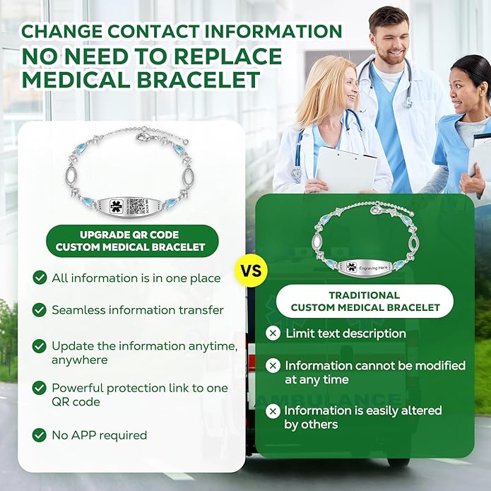 Upgraded Medical Bracelets Men Women with QR Code Medical Alert ID Bracelets - Titanium Steel Wristband Fits Wrists Up 8''-10'' - More Space Custom Emergency Med ID Info