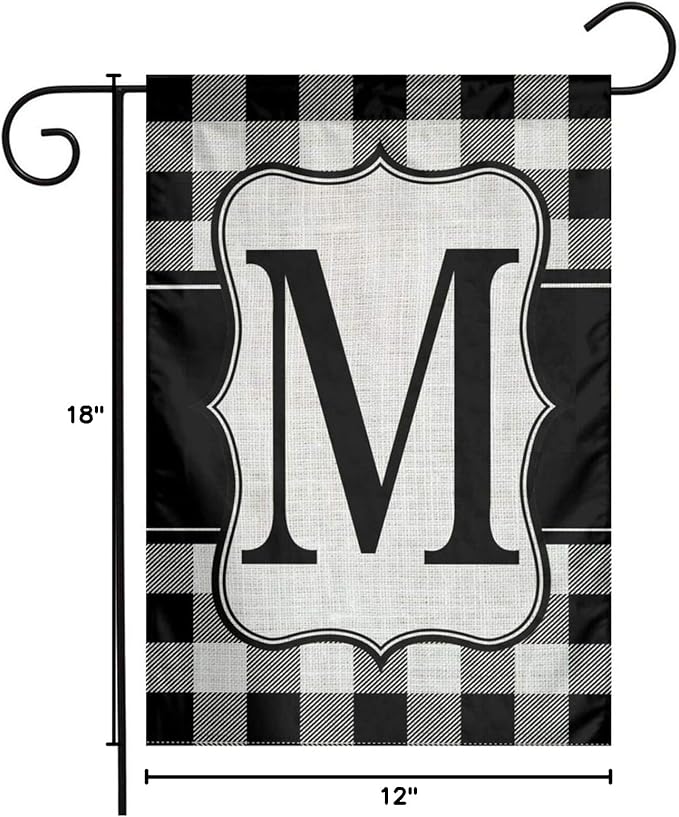 YANGHOME Monogram Initial M Burlap Garden Porch Lawn Flag Farmhouse Decorations Mailbox Decor Welcome Sign 12x18 Inch Small Mini Size Double Sided Flax Nylon Linen Fabric