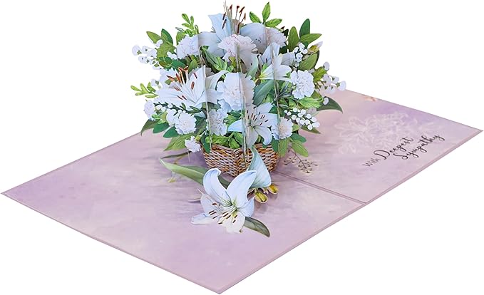 Lilies Pop Up Sympathy Cards with Envelopes, 6x8in Sorry for Your Loss Card, Pop Up Sympathy for Loss of Loved one, Mother, Father, Husband Religious (White Lily Sympathy)