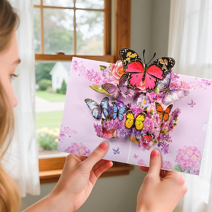 Joyvine 3D pop-up butterfly greeting cards, celebration cards, gratitude cards, rehabilitation greeting cards, suitable for Mother's Day, Father's Day, Thanksgiving, birthdays, anniversaries, with notes and envelopes (Pink Dancing Butterfly)