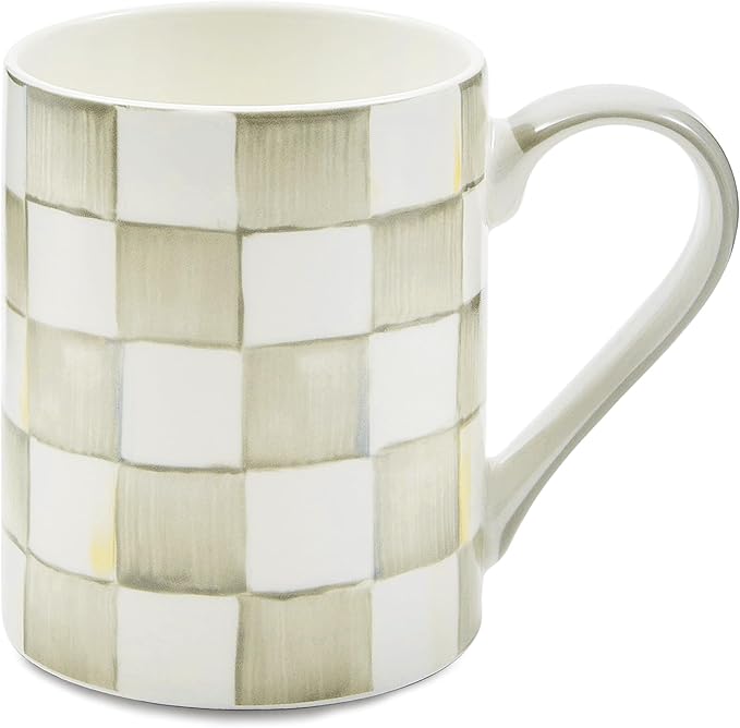 MACKENZIE-CHILDS Porcelain Mug, Tea and Coffee Mug, Gray-and-White Sterling Check