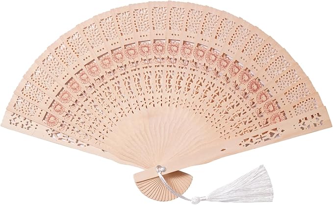 50 Sets Wooden Hand Fan Baby Shower Party Favors with Organza Bags and Tassels Wooden Folding Fan (Sunflower Pattern)