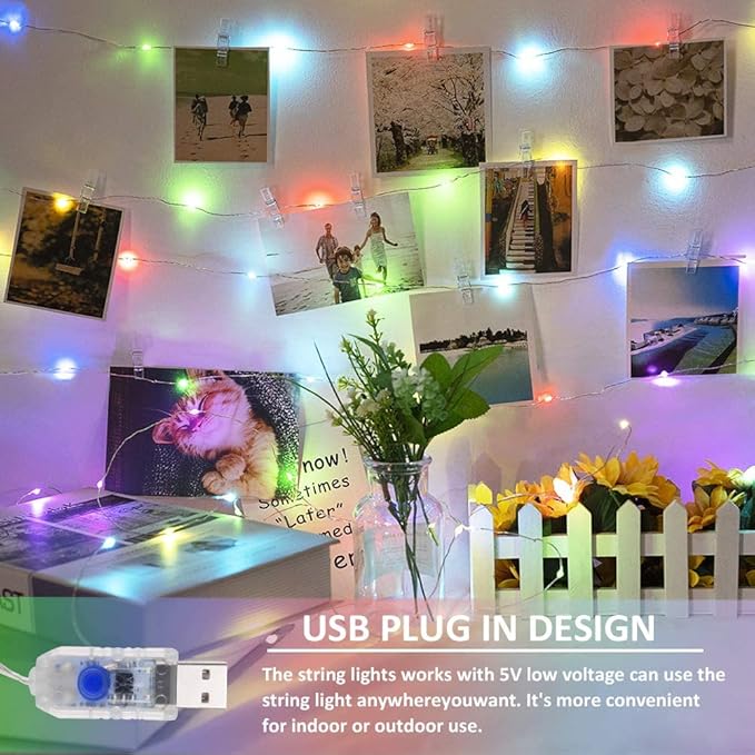 StarryEver 24 Multi Color Changing Fairy Lights USB Powered with Remote Control, 33ft 100 RGB LED Bright Silver Wire Starry String Lights for Christmas Tree, Wedding Party, Bedroom Holiday Décor