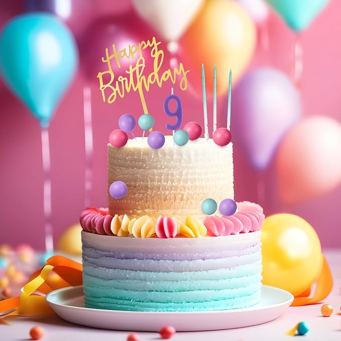 Yerliker 34 Pcs Happy Birthday Cake Toppers Decorations Birthday Candles DIY Cake Decor for Men Women Wedding Anniversary(Blue Purple Rose Red)