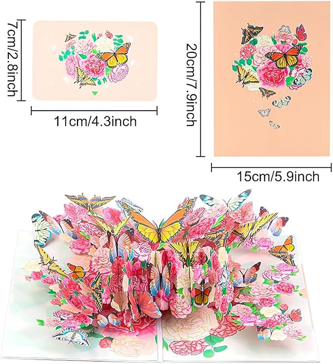 Butterfly Flower Pop Up Card, 3D Butterflies Flowers Garden Anniversary Valentine's Day Popup Cards, Thank You, Happy Birthday Greeting Card for Mom, for Wife, for Daughter, for Sister