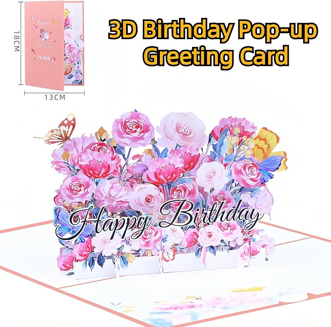 Steelhill 3D Pop Up Cards,Birthday Card,Valentines Day Gifts Cards for Kids School,Greeting Cards with Envelope for Mother's Day Thinking of You Card for Wife,Girlfriend,Friends(Birthday card)