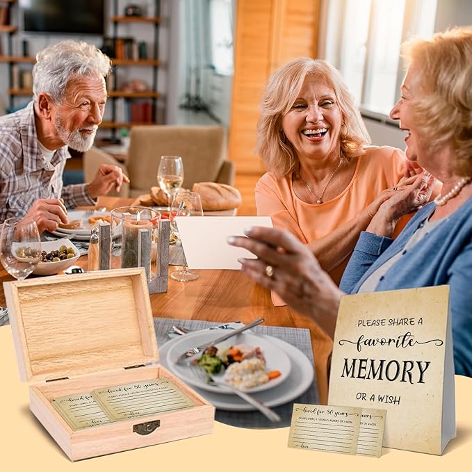 80th Birthday Party Share a Memory Set, 1946 Birthday Gifts for Women Men, 1946 Wooden Share A Memory Box with Memory Sign and 50 Pcs Memory Cards, 1946 Birthday Gifts, 80th Birthday Party Decorations