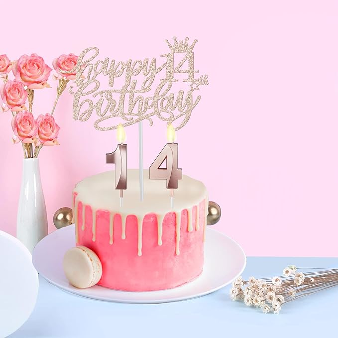 14th Birthday Decorations for Girls Including Birthday Sash and Tiara, Candles and Cake Topper, 14 Year Old Girl Decorations Gifts