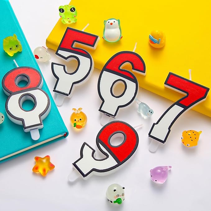 Number 5 Candle Cartoon Red and White Birthday Cake Candle for Cartoon Animated Birthday Decoration Party Supplies (Number 5)