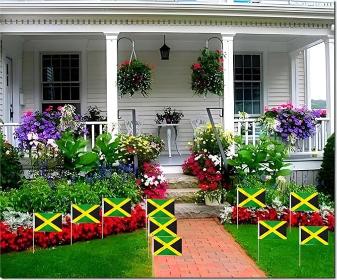 20 Pack Jamaica Flags Jamaican Stick Flag Small Mini Handheld Flags for Decorations,( 5 × 8inches), essential for parties and celebrations