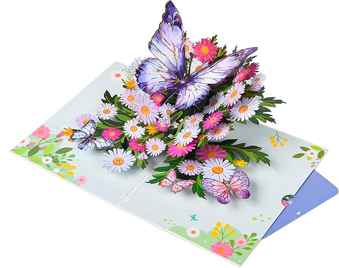 Joyvine 3D pop-up butterfly greeting cards, celebration cards, gratitude cards, rehabilitation greeting cards, suitable for Mother's Day, Father's Day, Thanksgiving, birthdays, anniversaries, with notes and envelopes (Blue Butterfly)