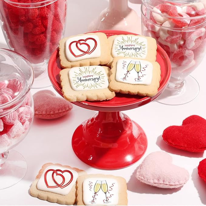 Happy Anniversary Cookies 4 PACK Gift Basket for Kids Men Women | Decorated Sugar Cookie Gift Box | Individually Wrapped Party Favors Nut Free