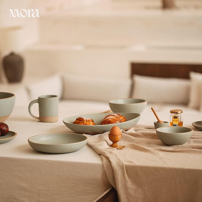 MORA Medium Bowls Set of 4, 28oz Ceramic Pottery Everyday Bowls - Microwave, Oven and Dishwasher Safe - Thyme