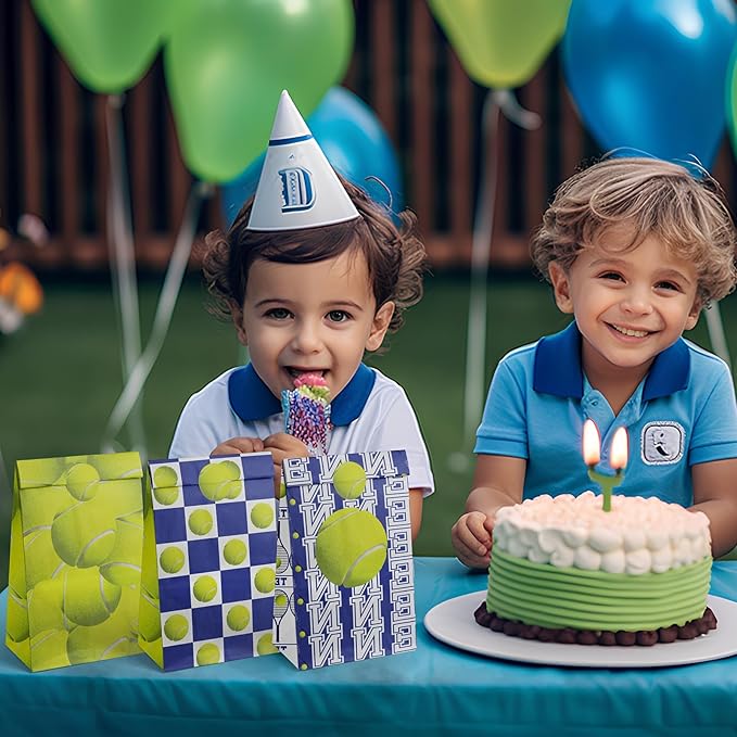 Tennis Party Favor Bags for Kids – 24 Pcs Tennis Gift Bags with 5 Designs, Paper Goodie Bags for Sports Theme Birthday Party Decorations and Supplies