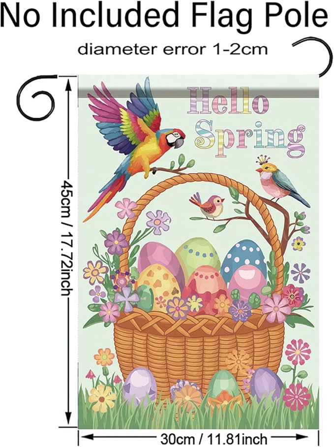 Starlit Patio Hello Spring Garden Flag Corn Poppy 12x18 Inch Double Sided Happy Easter Garden Flag Colorful Easter Eggs Birds Summer Outside Floral Yard Decoration Outdoor Flag Decor