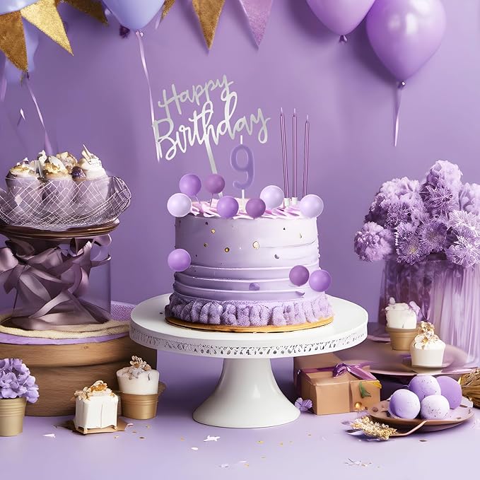 Yerliker 34 Pcs Happy Birthday Cake Toppers Decorations Birthday Candles DIY Cake Decor for Men Women Wedding Anniversary(Purple)