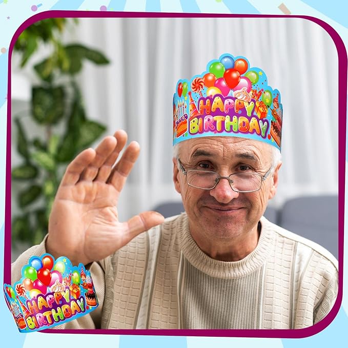 Meooeck 100 Pcs Birthday Crowns for Kids Classroom School Adjustable Colorful Happy Paper Birthday Hats Bulk Kindergarten Gifts Party Supplies Favors