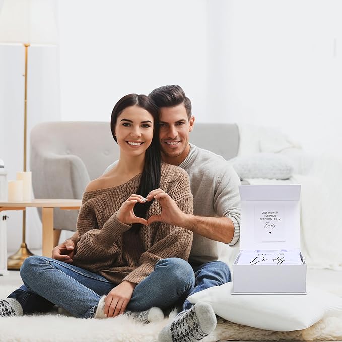 4 Pcs Pregnancy Announcement for Husband, Daddy Baby Bodysuit, Hello Daddy Pregnancy Reveal Card Baby Reveal Gift Box Baby Announcement Gifts Set for Husband Partner
