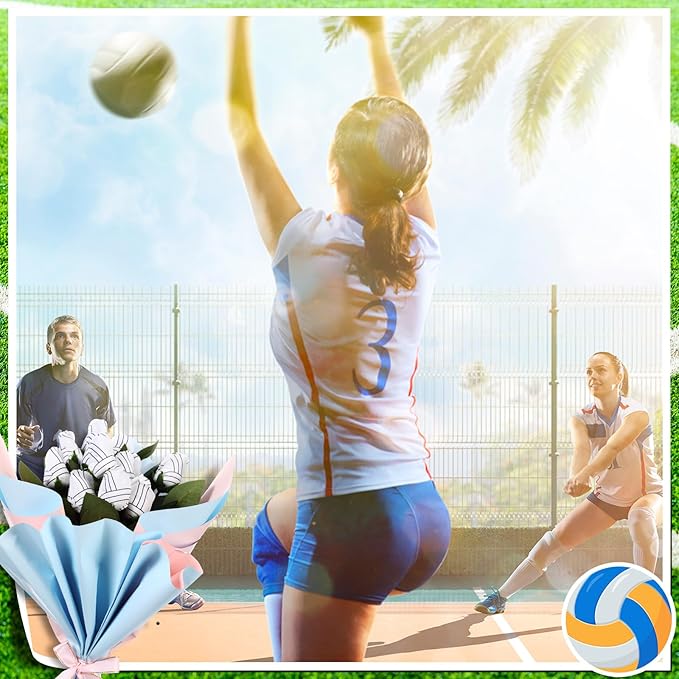 Suhine 6 Pcs Sports Party Favors Cheer Gifts Artificial Football Soccer Basketball Baseball Flowers for Birthday Game Day Tailgate Wedding Party Decorations (Volleyball Color,Normal)