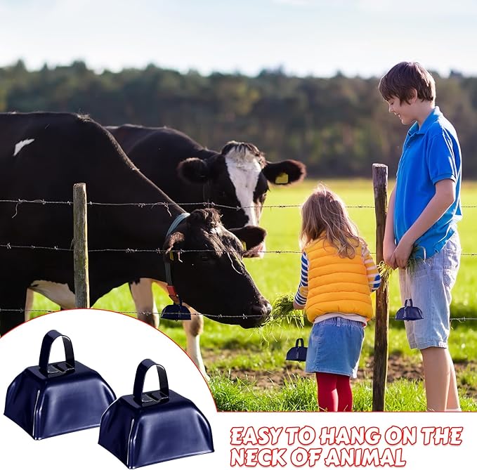 Yeshone 48 Pcs Metal Cowbells with Handles Loud Noise Makers Small Hand Percussion Cowbells for Football Events, Wedding, Graduation Team Cheering(Navy Blue)