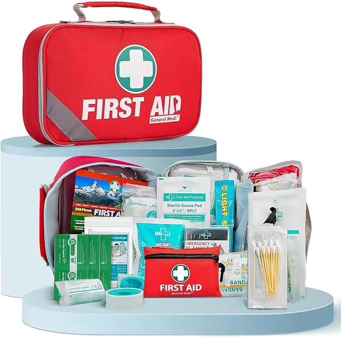 General Medi 2-in-1 First Aid Kit (215 Piece Set) + 43 Piece Mini First Aid Kit -Includes Ice(Cold) Pack, Moleskin Pad and Emergency Blanket for Travel, Home, Office, Car, Workplace