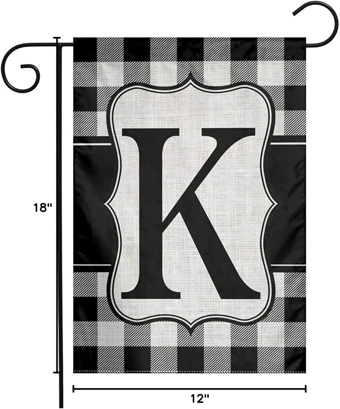 YANGHOME Monogram Initial K Burlap Garden Porch Lawn Flag Farmhouse Decorations Mailbox Decor Welcome Sign 12x18 Inch Small Mini Size Double Sided Flax Nylon Linen Fabric