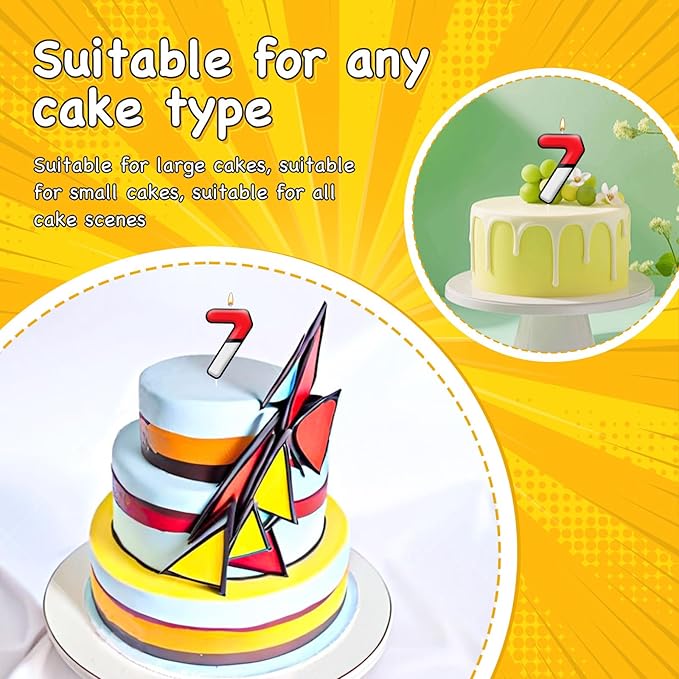 Number 7 Cartoon Candle Red and White Birthday Cake Candle Numeral for Animated Birthday Decoration Cartoon Party Supplies (Number 7)