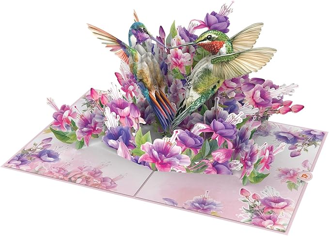 3D Pop-Up Hummingbird Greeting Card โ Handmade Fuchsia Flower Card with Colorful Birds โ Unique Blank Card for Birthday, Motherโs Day, Anniversary or Get Well โ 6 inch x 8 inch