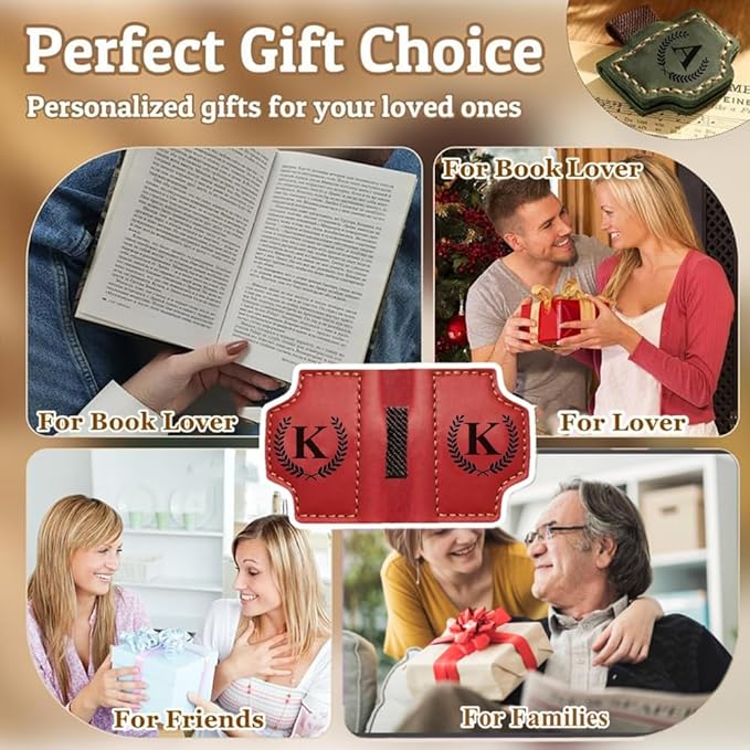Custom Bookmark with Pen Holder with 26 Letters Personalized Magnetic Leather Book Mark, Customized Name Book Marker Clip with Initial for Men Women, Gifts for Book Lovers, Readers, (Green, A)