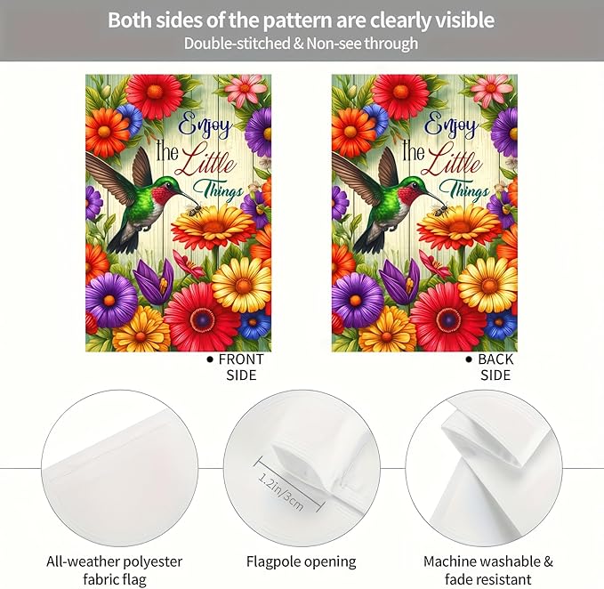 HOMETITUTE Inspirational Spring Garden Flag for Outside 12x18 Double Sided Hummingbird Floral Yard Decoration Outdoor Lawn Farmhouse Welcome Decor – Enjoy the Little Things