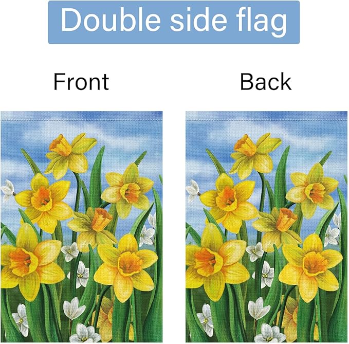 Louise Maelys Welcome Spring House Flag 28x40 Double Sided Vertical, Burlap Large Daffodil Floral Flower Holiday Yard Sign House Outside Outdoor Hello Summer Decoration